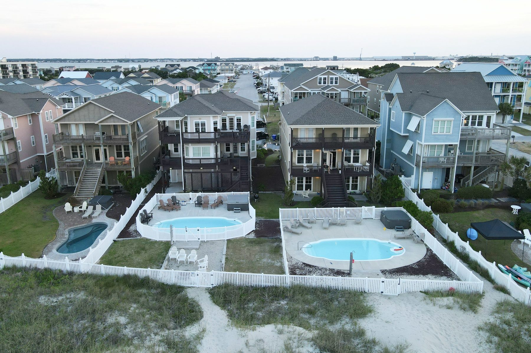Oceanfront houses and pools behind the dunes, Atlantic Beach